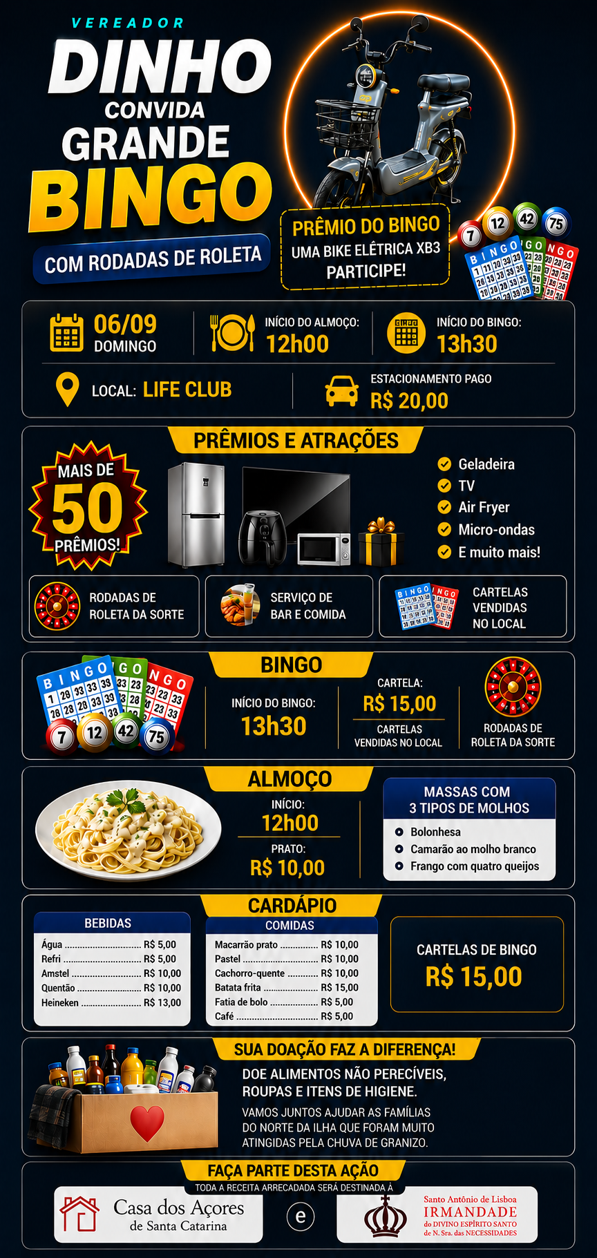 Arte vertical do Grande Bingo — Vereador Dinho Convida